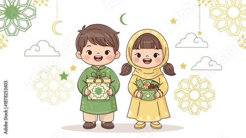 Cute children celebrating a festive occasion with joyful smiles and colorful