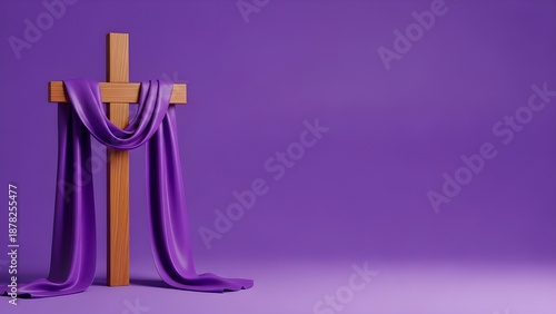 Christian priest wearing a purple liturgical robe symbolizing the Lent season, representing repentance, prayer, and spiritual preparation.