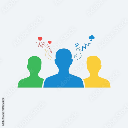 Communication concept, different thoughts and emotions between people