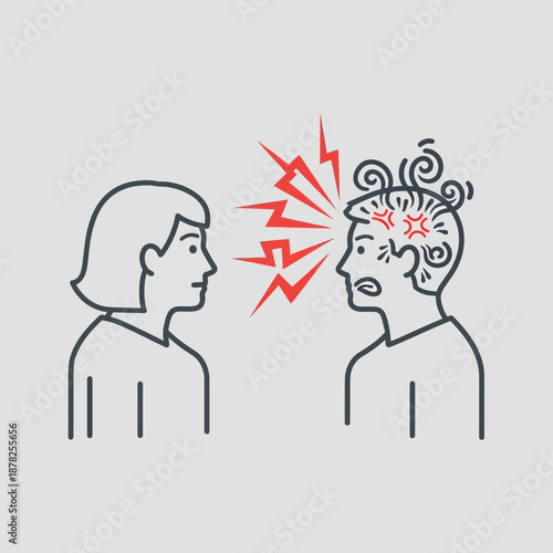 Conflict between two people, anger and frustration visualized