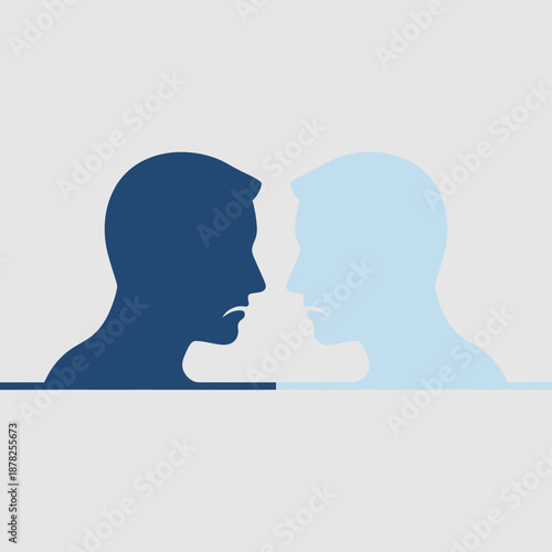 Divided minds facing opposite directions, representing conflict and disagreement.