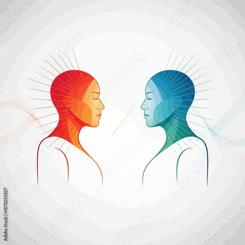 Two heads facing each other, connection, communication, harmony, abstract concept