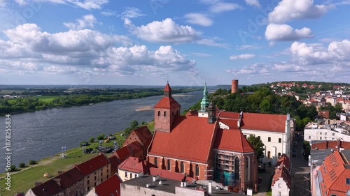 Beautiful architecture of Grudziadz with granaries at Wisla river, Poland