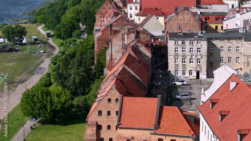 Beautiful architecture of Grudziadz with granaries at Wisla river, Poland