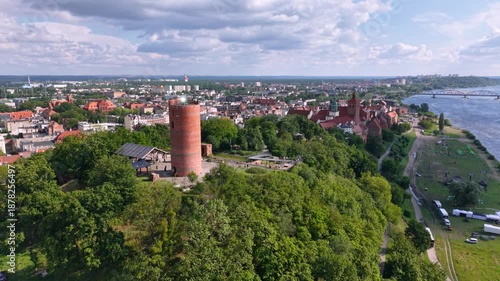 Beautiful architecture of Grudziadz with granaries at Wisla river, Poland