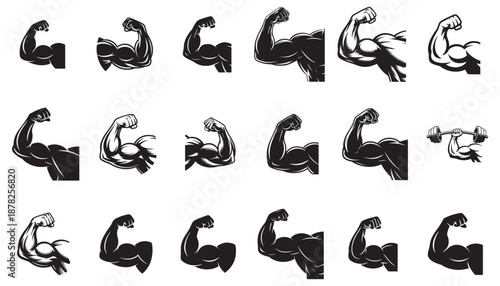 Strong Flexed Biceps Muscle Arm Vector Set – Gym Fitness Bodybuilding Illustration