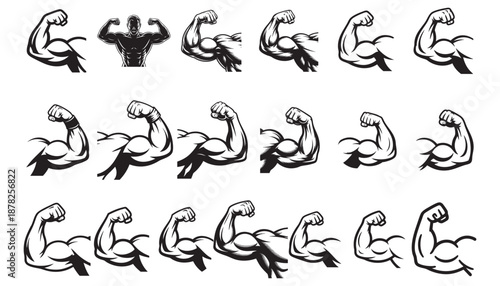 Strong Flexed Biceps Muscle Arm Vector Set – Gym Fitness Bodybuilding Illustration
