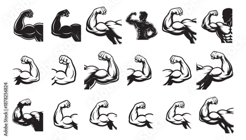 Strong Flexed Biceps Muscle Arm Vector Set – Gym Fitness Bodybuilding Illustration