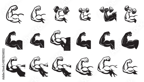 Strong Flexed Biceps Muscle Arm Vector Set – Gym Fitness Bodybuilding Illustration