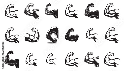 Strong Flexed Biceps Muscle Arm Vector Set – Gym Fitness Bodybuilding Illustration