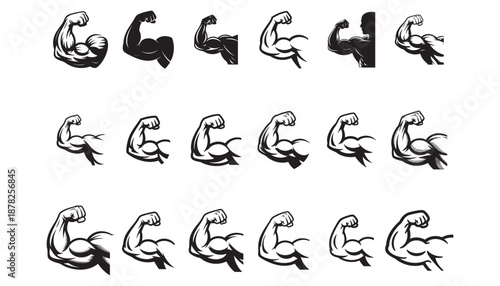 Strong Flexed Biceps Muscle Arm Vector Set – Gym Fitness Bodybuilding Illustration