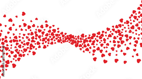 Abstract flowing wave of small red hearts scattered on white background for valentine day love symbol romance wedding decoration vector illustration design element graphic art