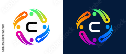 Modern letter “C” logo with a digital technology and connectivity concept.