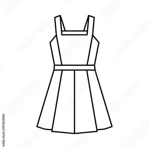 Simple black and white illustration of a sleeveless dress with belt