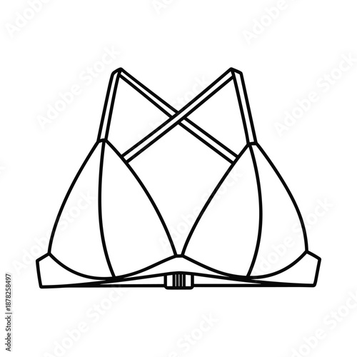Black and white illustration of bikini top on white background
