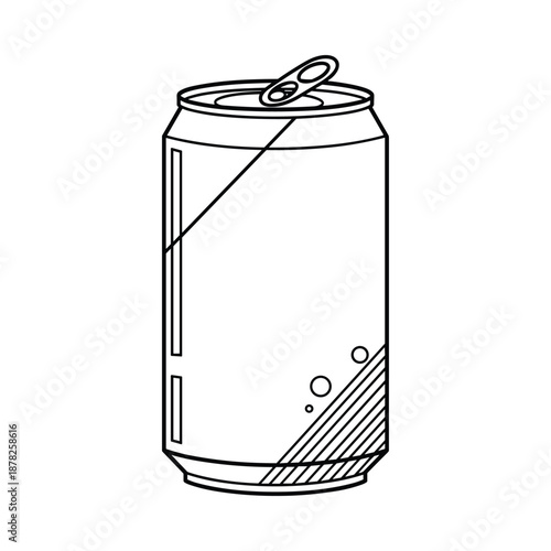 Black and white illustration of an open can of soda