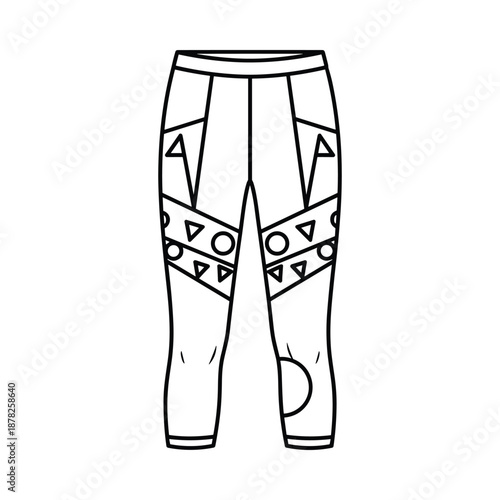 Black and white illustration of sports leggings with geometric patterns on a white background
