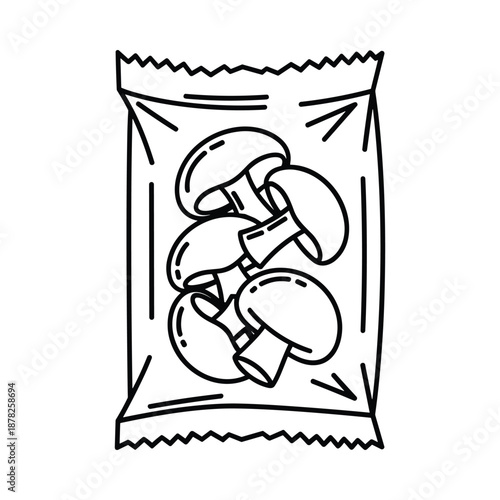 Dried Mushrooms in a Bag Simple Line Drawing