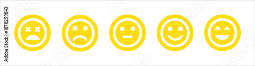 yellow emoji vector icons of facial expressions including happy, sad, good, and bad.