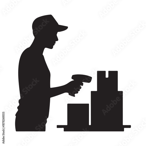 man in silhouette scanning items on a pallet with a barcode reader