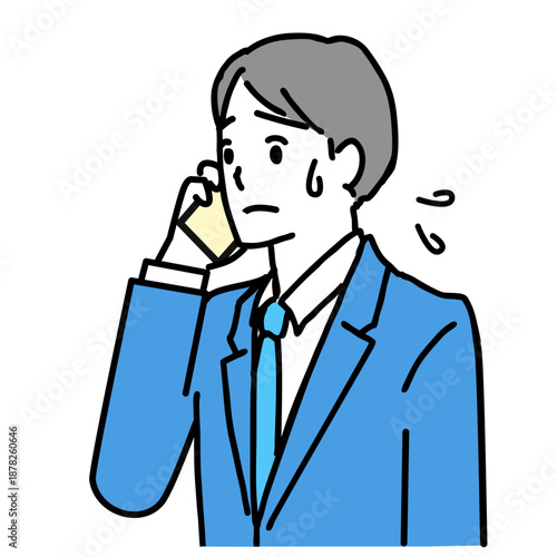 電話で困っているスーツ姿の男性のイラスト