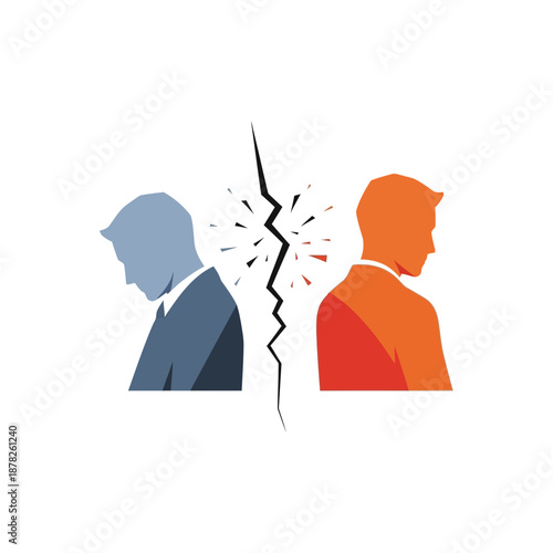 Business conflict, two men divided by a crack