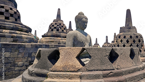 Photos isolated buddha statue in the temple and stupa around it
