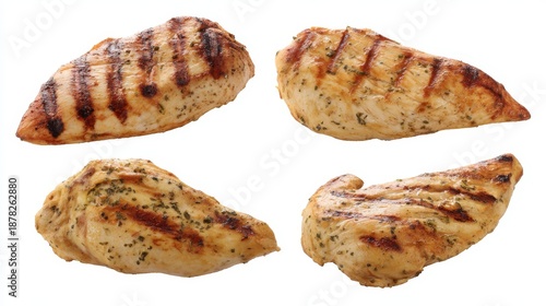 Tasty grilled chicken breast and crispy fried or grilled wings served as a delicious gourmet poultry dish for a fresh cooked lunch or dinner meal