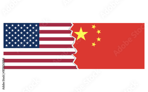USA china conflict concept stock image, USA china breakup, usa china map break