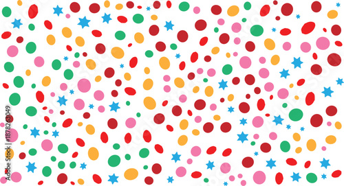 Seamless Vector Confetti Sprinkles Pattern Background with Bright Multicolored Dots and Stars