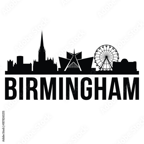 Birmingham city skyline with iconic landmarks and ferris wheel