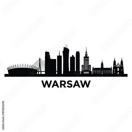 warsaw city skyline with buildings and stadium
