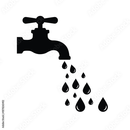 black silhouette of a faucet with water droplets coming out