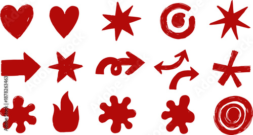 Collection Of Abstract Naive Art Icons And Symbols Hand Painted Doodle Shapes Rough Crayon Texture