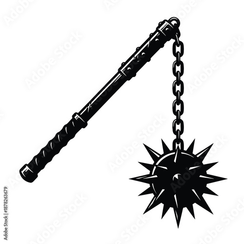 black illustration of a flail with spiked ball on chain