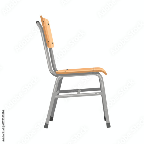 Modern Office Chair with Wooden Seat and Metal Frame