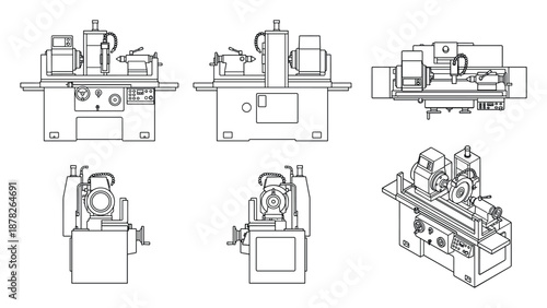 Precision Grinding Machine Detailed Technical Drawing and Schematic Views