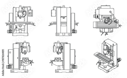 Technical blueprint of vertical milling machines for manufacturing sector