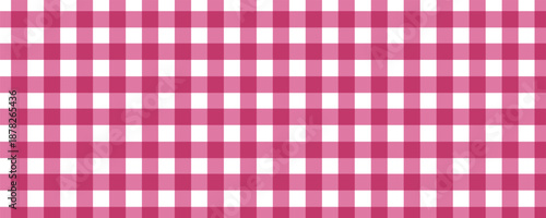 Seamless pink and white gingham pattern. Classic checkered plaid background for picnic, tablecloth, and textile design.