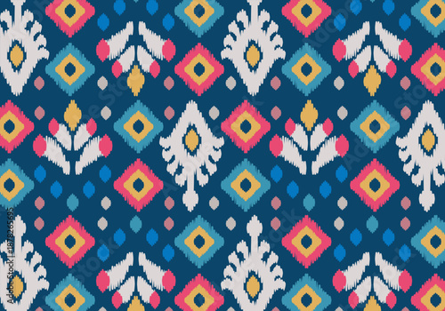 Knitting seamless patterns. Geometric knitted yarn pattern design for wrapping, fabric pattern. Colorful textile and silk pattern for background, wallpaper. Asia knitted fabric pattern for decoration.