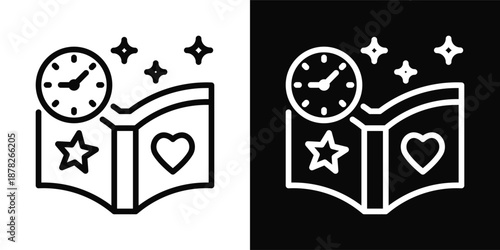Story Time Icon White And Black Background Style