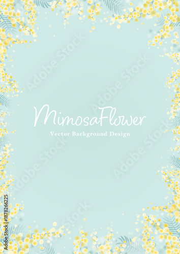 ミモザの花 フレーム背景｜春のやさしい縦長ボタニカルデザイン