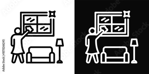 Cleaning Icon White And Black Background Style