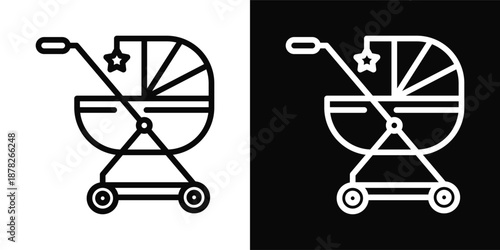 Baby Trolley Icon White And Black Background Style