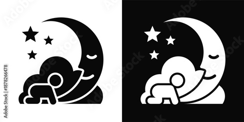 Night Icon White And Black Background Style