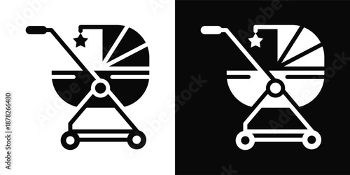 Baby Trolley Icon White And Black Background Style
