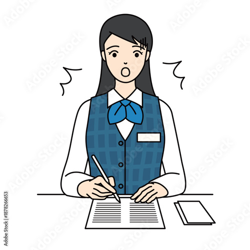 Surprised female office worker making a mistake while writing