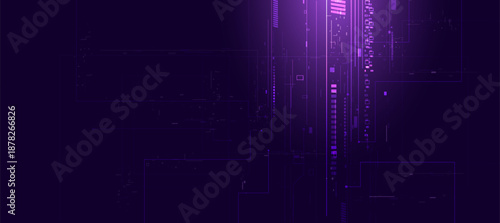 Abstract Purple Glitch Technology and Cyber Background