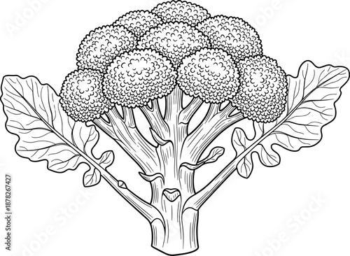Broccoli vegetable illustration, detailed hand drawn botanical line art vector, organic healthy food sketch for cooking books, nutrition design, farm produce graphics