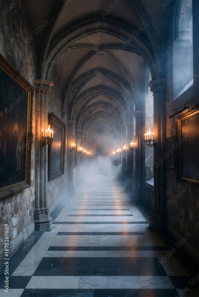 Obraz premium medieval castle, european fortress, stone castle, gothic style, medieval architecture, age of knights, kingdom, castle wall, towers and battlements, throne room, medieval mood, antique atmosphere, his